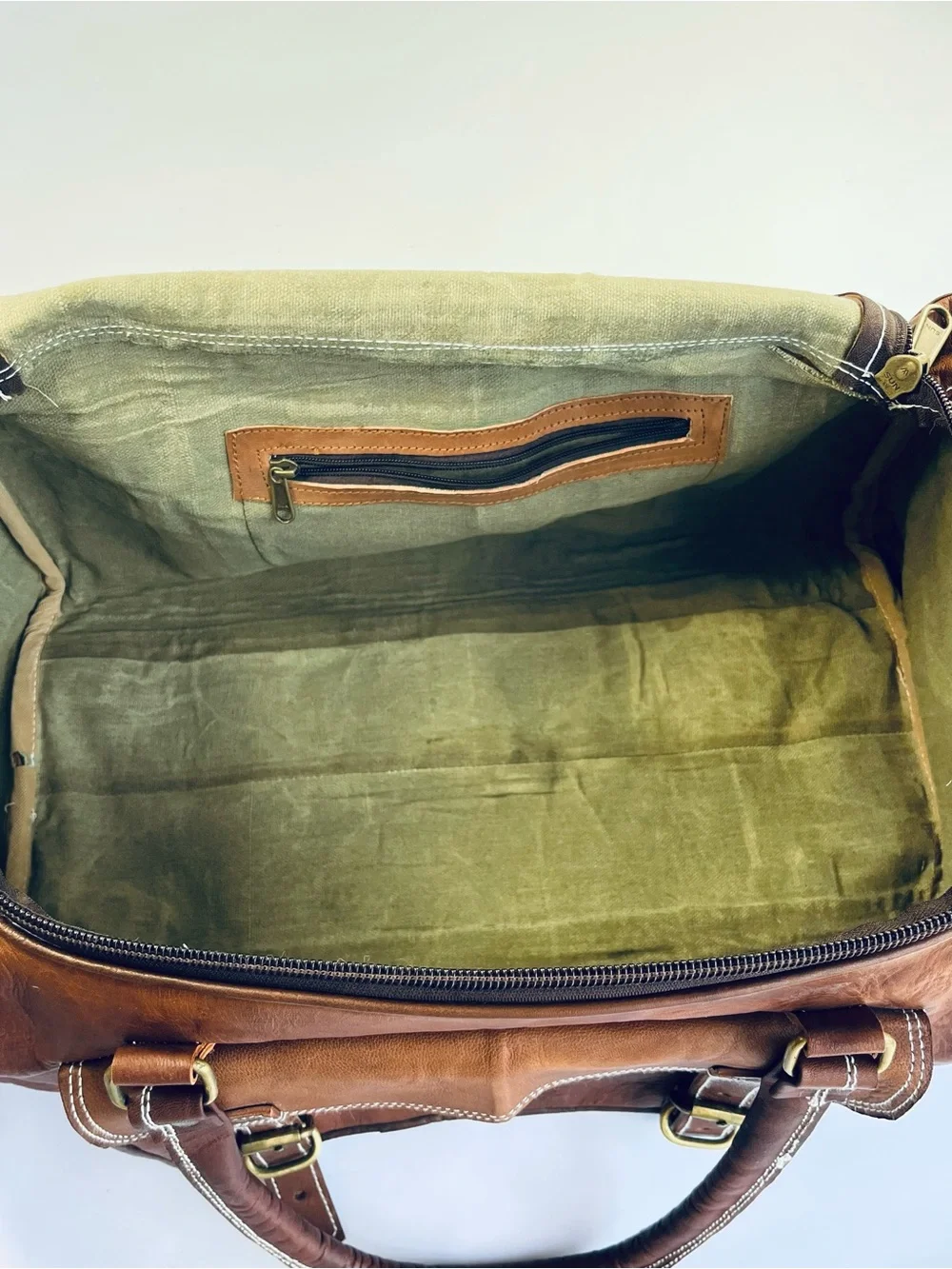 Classic Genuine Brown Leather Traveler Weekender Duffel Bag (Hand Made)